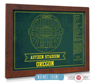 Cutler West College Football Collection Autzen Stadium Blueprint Team Color Art Chart - Oregon Ducks Football Fan Print