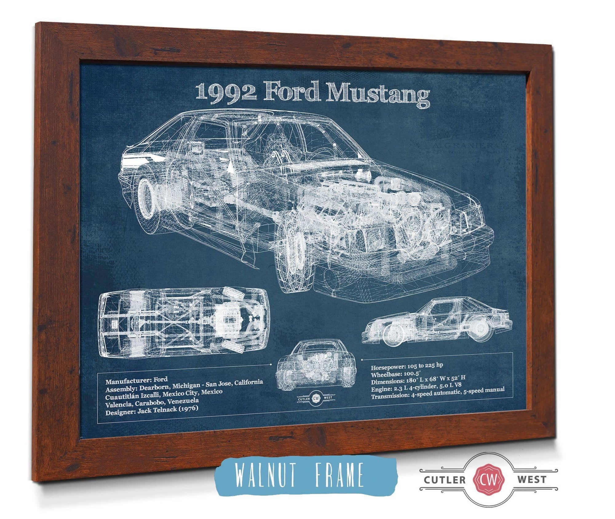 Cutler West Ford Collection 1992 Ford Mustang Fox body - Big Block Ford Twin Turbo Drag Car Original Blueprint Art