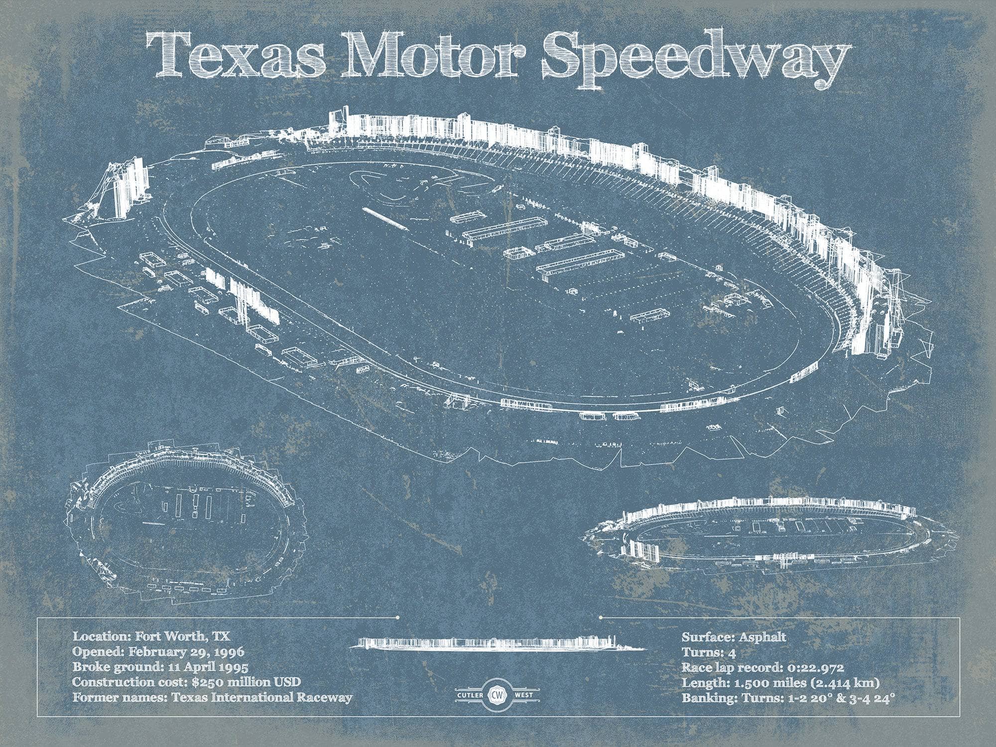 Texas Motor Speedway Blueprint NASCAR Race Track Print