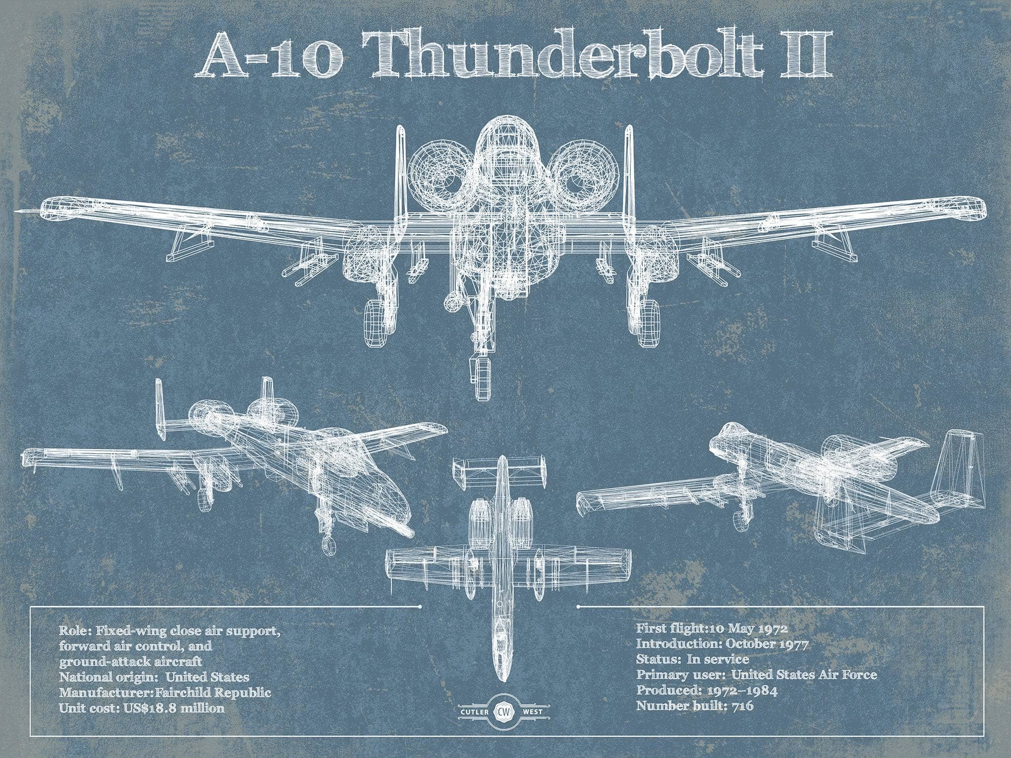 A-10 サンダーボルト II 手描きアート A-10 Thunderbolt II Blueprint | Cutler West