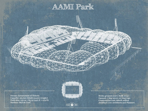 14" x 11" / Unframed Cutler West AAMI Park Vintage Australia Rugby and Soccer Stadium Print