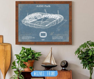 20" x 16" / Walnut Frame Cutler West AAMI Park Vintage Australia Rugby and Soccer Stadium Print