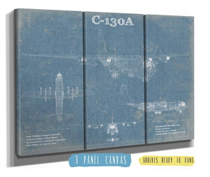 36" x 24" / 3 Panel Canvas Wrap Cutler West AC-130A Vintage Aviation Blueprint Military Print