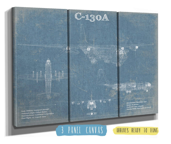 36" x 24" / 3 Panel Canvas Wrap Cutler West AC-130A Vintage Aviation Blueprint Military Print