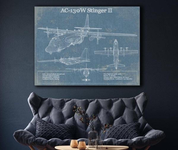 Cutler West AC-130W Stinger II Vintage Aviation Blueprint Military Print