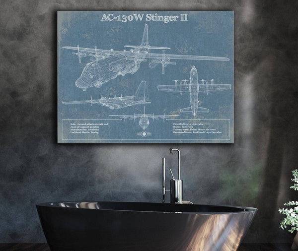 Cutler West AC-130W Stinger II Vintage Aviation Blueprint Military Print