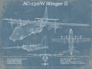 14" x 11" / Unframed Cutler West AC-130W Stinger II Vintage Aviation Blueprint Military Print