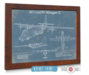 20" x 16" / Walnut Frame Cutler West AC-130W Stinger II Vintage Aviation Blueprint Military Print