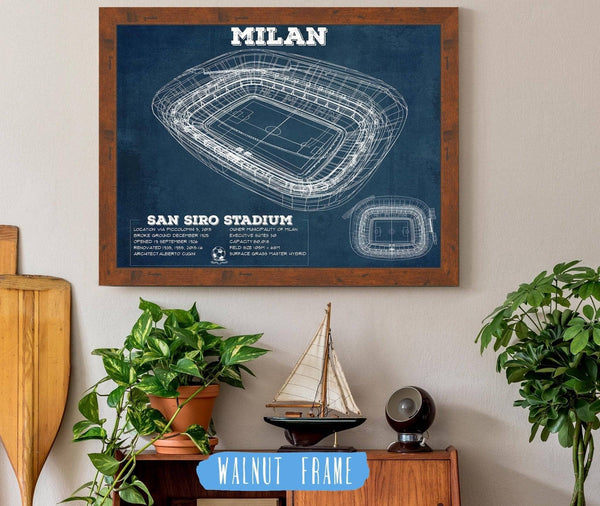 20" x 16" / Walnut Frame Cutler West AC Milan San Siro Stadium Soccer Print
