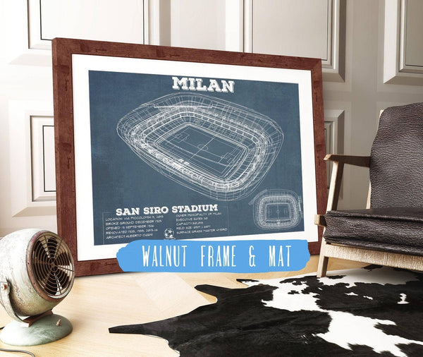 20" x 16" / Walnut Frame & Mat Cutler West AC Milan San Siro Stadium Soccer Print
