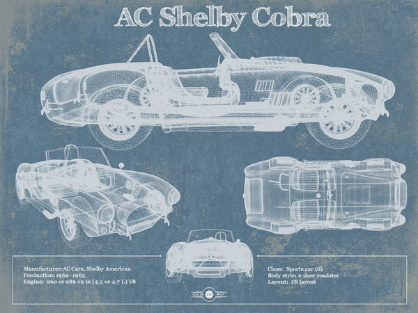 14" x 11" / Unframed Cutler West AC Shelby Cobra Blueprint Vintage Auto Print