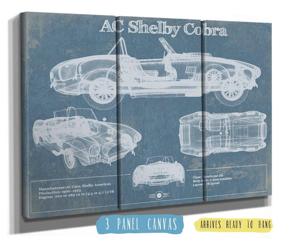 36" x 24" / 3 Panel Canvas Wrap Cutler West AC Shelby Cobra Blueprint Vintage Auto Print