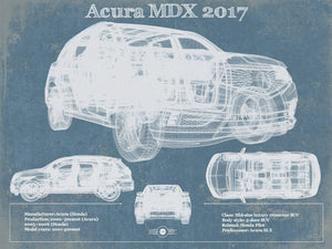 14" x 11" / Unframed Cutler West Acura MDX 2017 Vintage Blueprint Auto Print