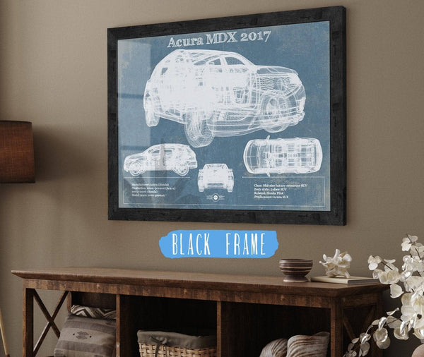 20" x 16" / Black Frame Cutler West Acura MDX 2017 Vintage Blueprint Auto Print