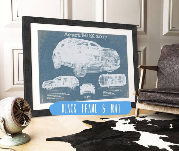 20" x 16" / Black Frame & Mat Cutler West Acura MDX 2017 Vintage Blueprint Auto Print