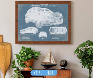 20" x 16" / Walnut Frame Cutler West Acura MDX 2017 Vintage Blueprint Auto Print