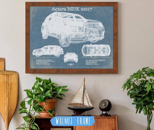 20" x 16" / Walnut Frame Cutler West Acura MDX 2017 Vintage Blueprint Auto Print