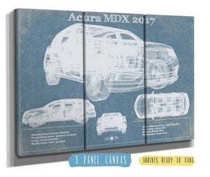 36" x 24" / 3 Panel Canvas Wrap Cutler West Acura MDX 2017 Vintage Blueprint Auto Print