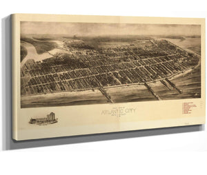24" x 16" / Stretched Canvas Wrap Cutler West Aero View Of Atlantic City New Jersey 1909  State Of New Jersey