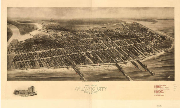 24" x 16" / Unframed Cutler West Aero View Of Atlantic City New Jersey 1909  State Of New Jersey