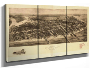 36" x 24" / 3 Panel Canvas Wrap Cutler West Aero View Of Atlantic City New Jersey 1909  State Of New Jersey