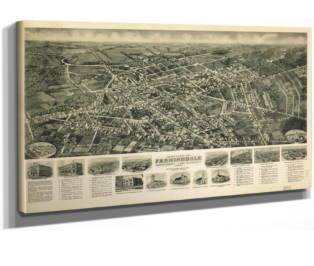 24" x 16" / Stretched Canvas Wrap Cutler West Aero View Of Farmingdale Nassau County Long Island Ny 1925  State Of New York