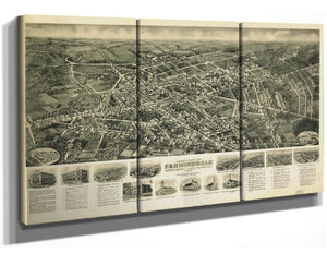 36" x 24" / 3 Panel Canvas Wrap Cutler West Aero View Of Farmingdale Nassau County Long Island Ny 1925  State Of New York