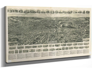 24" x 16" / Stretched Canvas Wrap Cutler West Aero View Of Fitchburg Massachusetts 1915  State Of Massachusetts