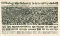 24" x 16" / Unframed Cutler West Aero View Of Fitchburg Massachusetts 1915  State Of Massachusetts