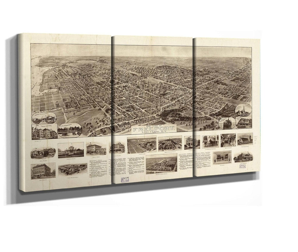 24" x 16" / Stretched Canvas Wrap Cutler West Aero View Of Freeport Long Island Ny 1909  State Of New York