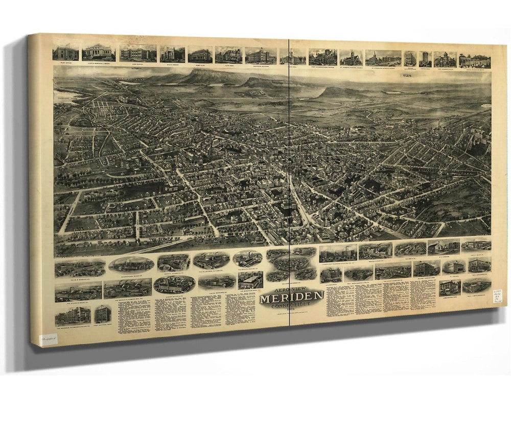 24" x 16" / Stretched Canvas Wrap Cutler West Aero View Of Meriden Connecticut 1918  State Of Connecticut
