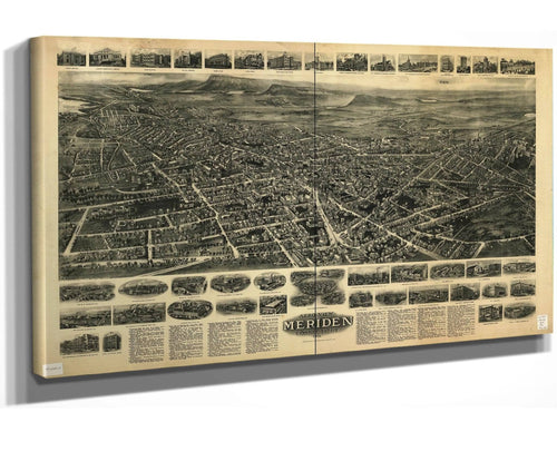24" x 16" / Stretched Canvas Wrap Cutler West Aero View Of Meriden Connecticut 1918  State Of Connecticut
