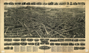 24" x 16" / Unframed Cutler West Aero View Of Meriden Connecticut 1918  State Of Connecticut