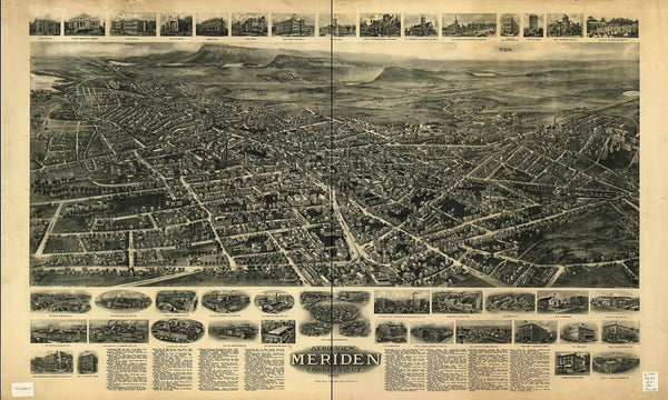 24" x 16" / Unframed Cutler West Aero View Of Meriden Connecticut 1918  State Of Connecticut