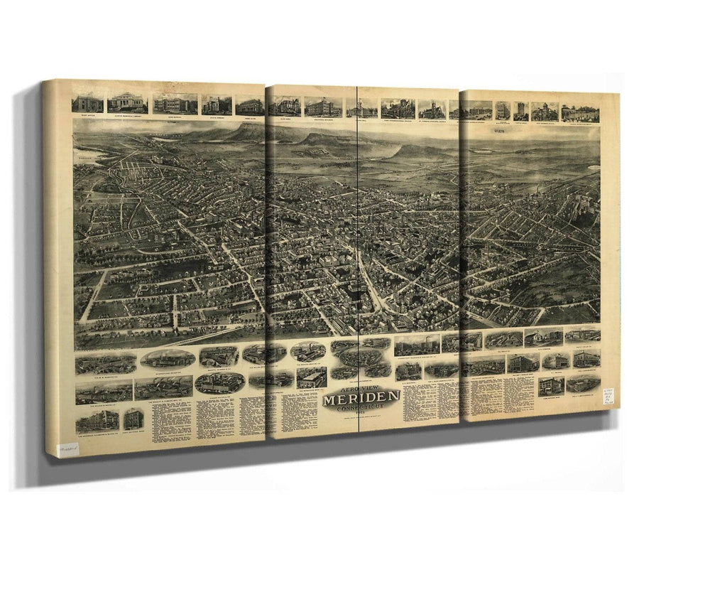 24" x 16" / Stretched Canvas Wrap Cutler West Aero View Of Meriden Connecticut 1918  State Of Connecticut