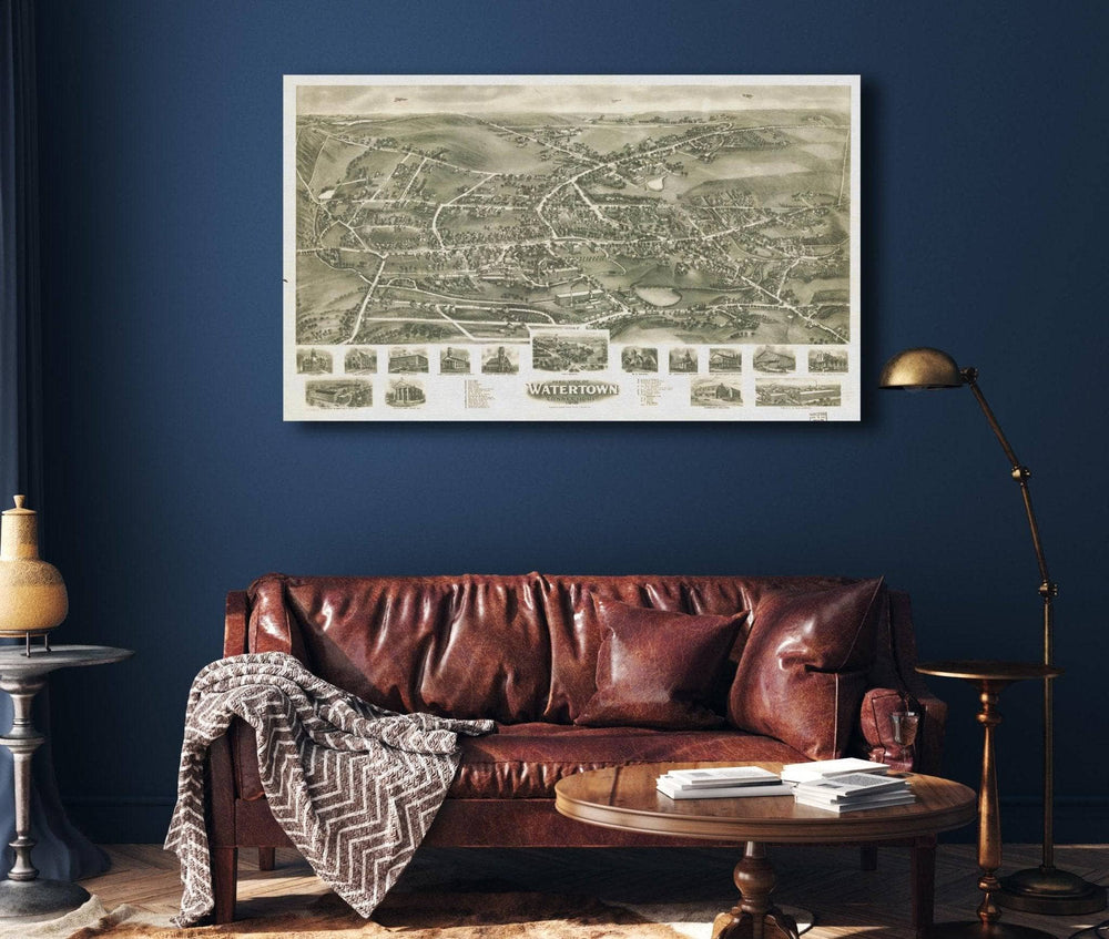 24" x 16" / Stretched Canvas Wrap Cutler West Aero View Of Watertown Connecticut 1918  State Of Connecticut