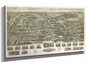 24" x 16" / Stretched Canvas Wrap Cutler West Aero View Of Watertown Connecticut 1918  State Of Connecticut