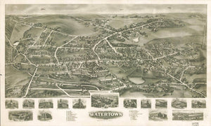 24" x 16" / Unframed Cutler West Aero View Of Watertown Connecticut 1918  State Of Connecticut