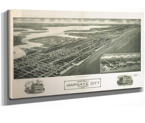 24" x 16" / Stretched Canvas Wrap Cutler West Aeroview Of Margate City New Jersey 1925  State Of New Jersey