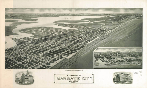 24" x 16" / Unframed Cutler West Aeroview Of Margate City New Jersey 1925  State Of New Jersey