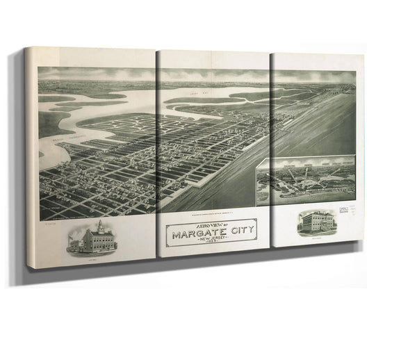 36" x 24" / 3 Panel Canvas Wrap Cutler West Aeroview Of Margate City New Jersey 1925  State Of New Jersey