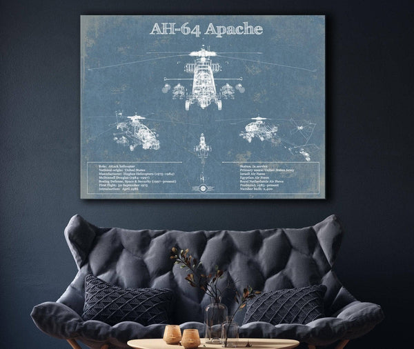 Cutler West AH-64 Apache Helicopter Vintage Aviation Blueprint Military Print