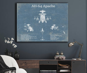 Cutler West AH-64 Apache Helicopter Vintage Aviation Blueprint Military Print