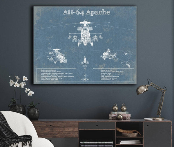 Cutler West AH-64 Apache Helicopter Vintage Aviation Blueprint Military Print