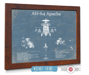 Cutler West AH-64 Apache Helicopter Vintage Aviation Blueprint Military Print