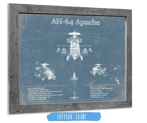 14" x 11" / Greyson Frame Cutler West AH-64 Apache Helicopter Vintage Aviation Blueprint Military Print