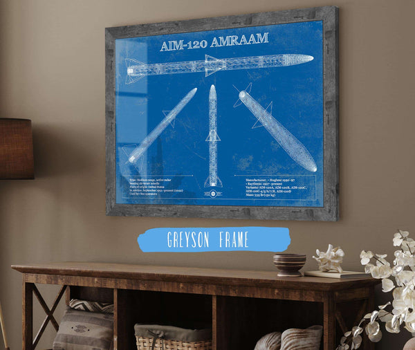 14" x 11" / Greyson Frame Cutler West AIM-120 AMRAAM Blueprint Vintage Missile Print