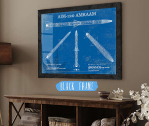 20" x 16" / Black Frame Cutler West AIM-120 AMRAAM Blueprint Vintage Missile Print