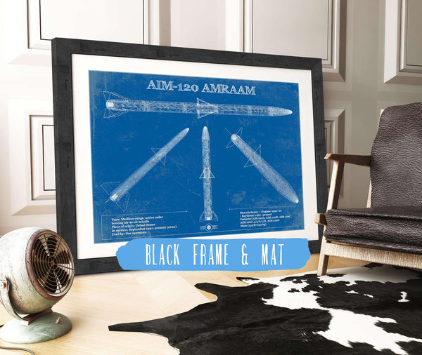 20" x 16" / Black Frame & Mat Cutler West AIM-120 AMRAAM Blueprint Vintage Missile Print