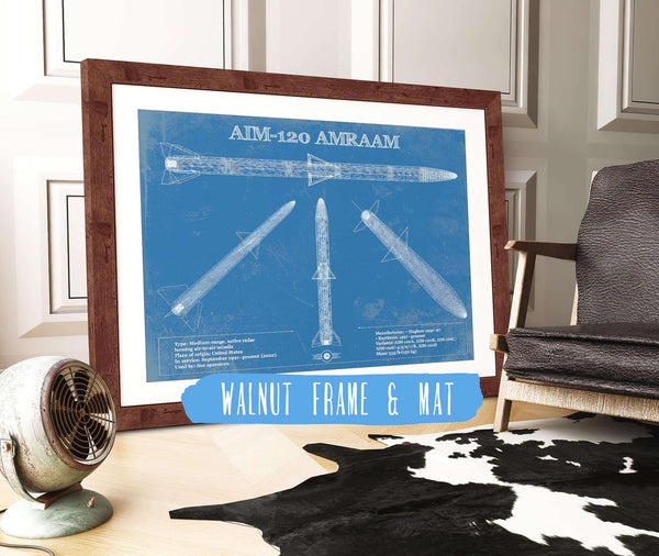 20" x 16" / Walnut Frame & Mat Cutler West AIM-120 AMRAAM Blueprint Vintage Missile Print